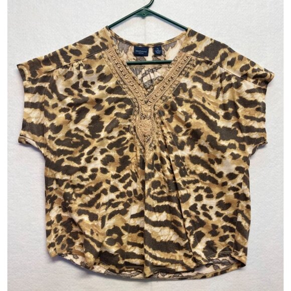 Westbound Petites Animal Print Blouse Quarter Sleeve Pullover Size Petite Large - Picture 1 of 7